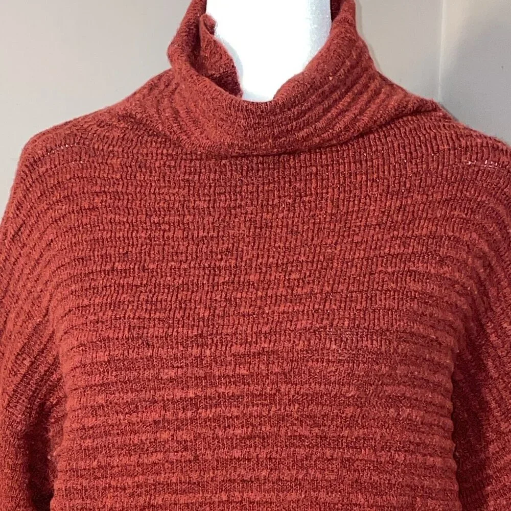 Madewell Turtleneck Sweater Maroon Dolman Sleeves Ribbed Wool Blend Sz XS O/S - Picture 2 of 8